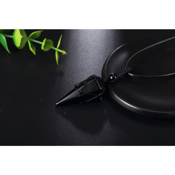 Men's Adjustable Black Rope Healing Crystal Natural Gemstone Pointed Necklace - Picture 5 of 7